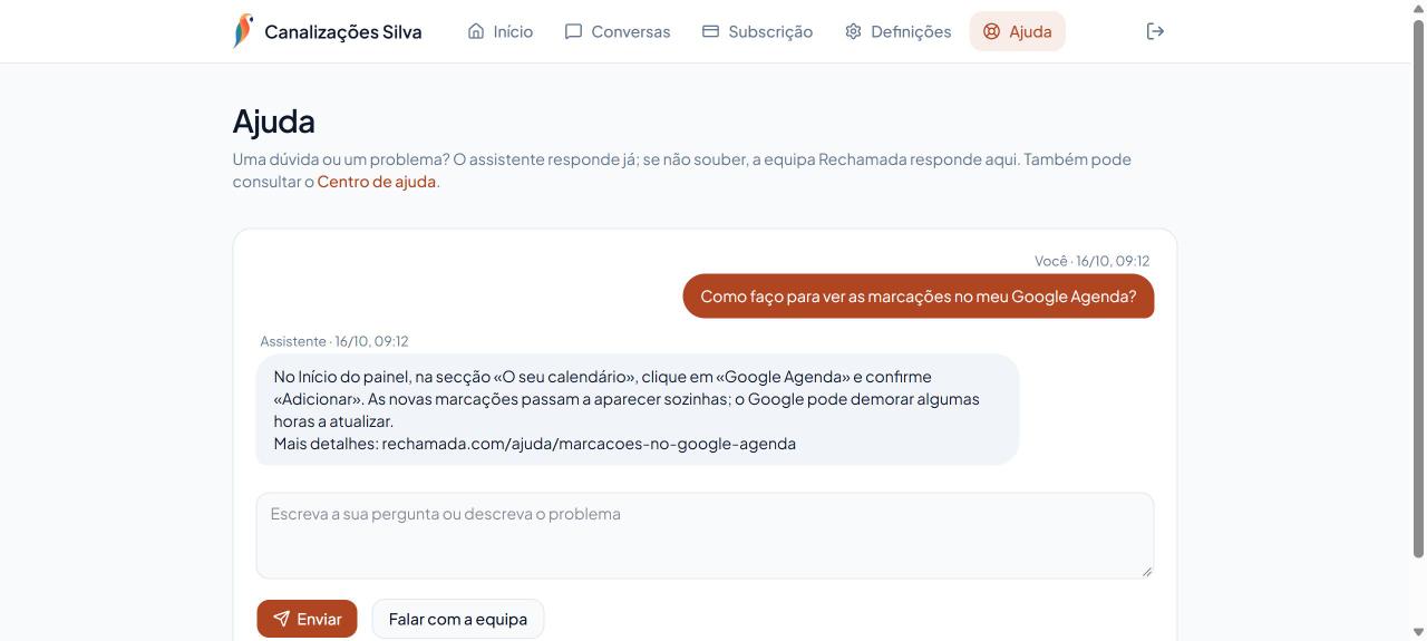 A Ajuda do painel: o assistente responde e indica o artigo certo.