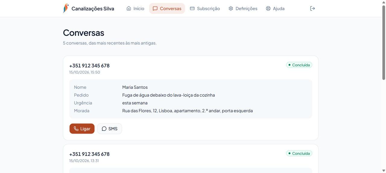 O separador Conversas, com a ficha de cada cliente.