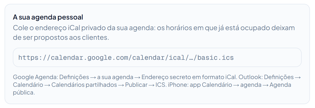 Definições → A sua agenda pessoal.