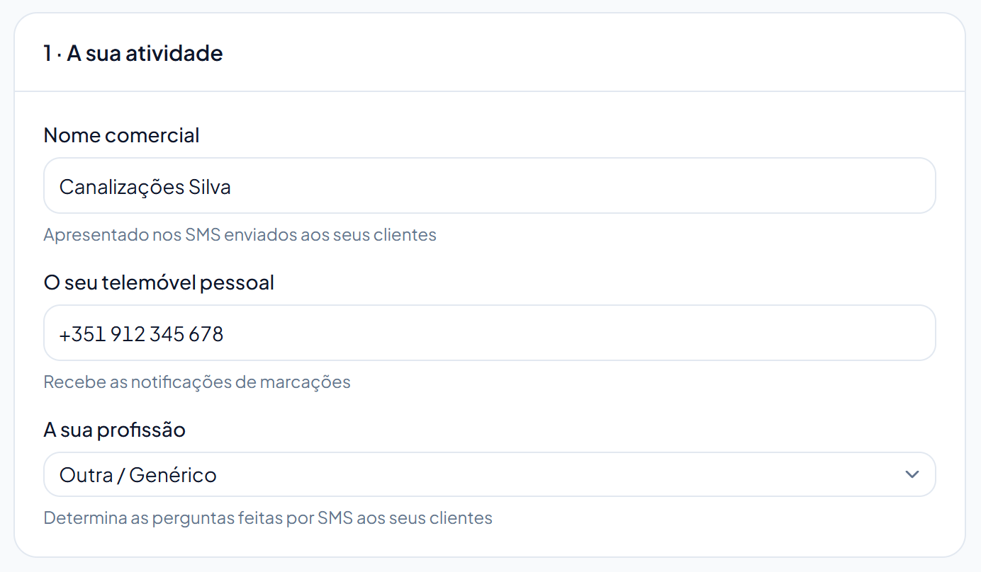 Definições → A sua atividade.